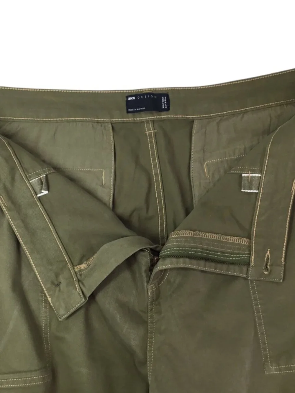 Asos Design Men's Cargo Pants Olive Green Khaki 44 x 32 Baggy